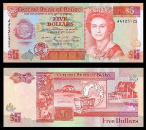 BELIZE, 5 DOLLARS 1990, seria AA, Pick 53a
