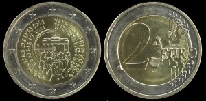 Euro-Niemcy 2 Euro Bimetal 2015 D 25 lat zjed.. Niemiec, KM 337, st. I