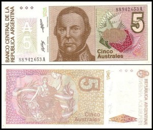 ARGENTYNA, 5 AUSTRALES (1985-89), seria A, Pick 324b