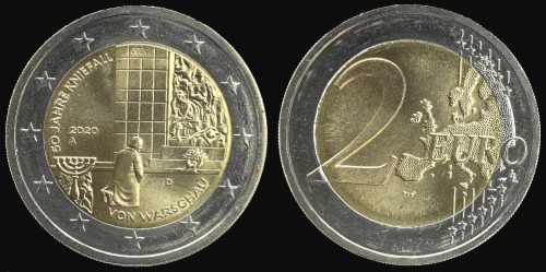 E Niemcy 2 euro 2020 A Willy Brandt po pomnikiem Bohaterow Getta w Warszawie - 50 rocznica.jpeg