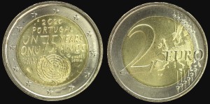 EURO-Portugalia, 2 Euro Bimetal 2020, 75 lat ONZ, stan I