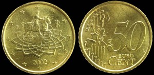 Euro-Włochy, 50 Cents 2002, Marek Aureliusz konno, KM 249, Stan I