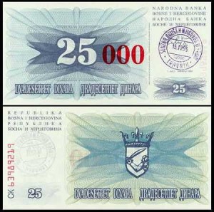 BOŚNIA I HERCEGOWINA, 25000 DINARA 1993 Pick 54b