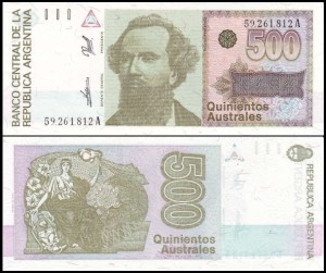 ARGENTYNA, 500 AUSTRALES (1990), seria A, Pick 328b