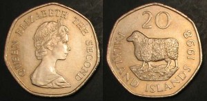 Falklandy Owca, 20 Pence różne roczniki, KM 17, Stan I