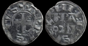 Francja - Arras Denier Parisi 1180-1223 Filip II August C156, stan I 