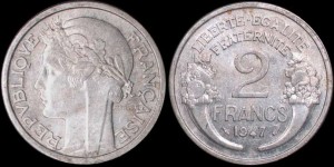 Francja, 2 Franc 1947, KM 886a.1, Stan III
