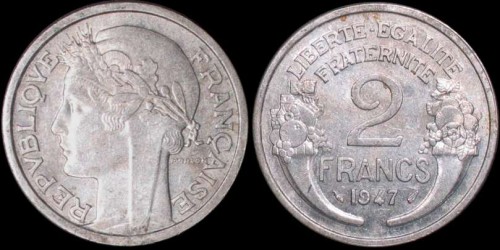 Francja, 2 Franc różne roczniki, KM 886a.1, Stan III.jpg