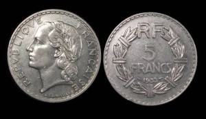 Francja, 5 Francs 1933, KM 888