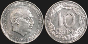 Hiszpania, 10 Centimos, różne roczniki, KM 790, Stan I