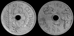 Hiszpania, 25 centimos 1927, KM 742, Stan III