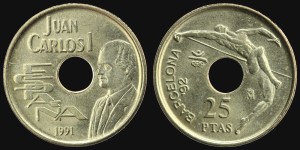 Hiszpania, 25 Pesetas I.O. Barcelona '92, KM 851, Stan I