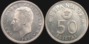 Hiszpania, 50 Pesetas MUNDIAL, różne roczniki, KM 819, Stan I