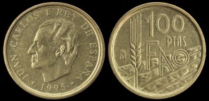 Hiszpania, 100 Pesetas 1995 F.A.O, KM 950, Stan I