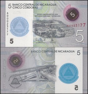 NIKARAGUA, 5 CORDOBAS 2019, seria A, plastik, Pick W219