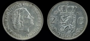 Holandia, 2 1/2 Guldena 1962, Ag, KM 185, Stan II