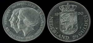 Holandia, 2,5 Guldena, 1980, Koronacja Beatrix KM 201, Stan I-