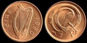 Irlandia, 1/2 Penny Stylizowany ptak, KM 19, stan I