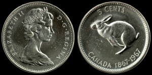 Kanada, 5 Cents 1967 Królik, 100 - lecie Kanady, KM 66 Stan I