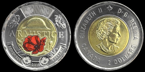 Kanada 2 dollars 2018 100 lat zakonczenia I w.ś. czerwony kwiat.jpeg