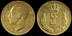 Luksemburg, 5 Francs różne roczniki, KM 60.1, Stan I-