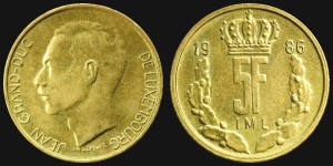 Luksemburg, 5 Francs różne roczniki, KM 60.2, Stan I-