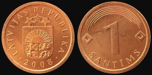 Łotwa, 1 Santims 2008, KM 15, Stan I