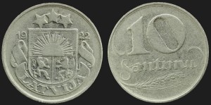 Łotwa, 10 Santimu 1922, KM 4, stan II-