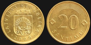 Łotwa, 20 Santimu 2009, KM 22.1, stan I 