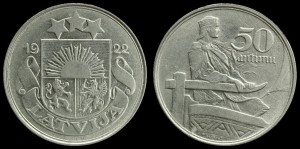 Łotwa, 50 Santimu 1922, KM 6, Stan III