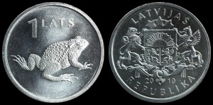 Łotwa, 1 Lats 2010, Żaba, KM 108, Stan I