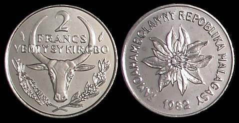 Madagaskar Malagasy, 2 Francs 1982, KM 9.jpg