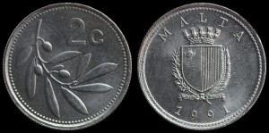 Malta, 2 Cents 1991, Oliwka, KM 94, Stan I 