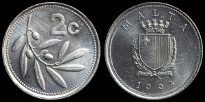 Malta, 2 Cents 1993, Oliwka, KM 94, Stan I 