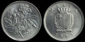 Malta, 25 Cents 1993, KM 97, Stan I-
