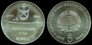 Niemcy-NRD, 5 Marek 1976 - 200 urodziny Ferdinanda Von Schill,  KM 60, stan I