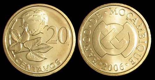 Mozambik, 20 Centavos 2006, Bawełna, KM 135, Stan I.jpg