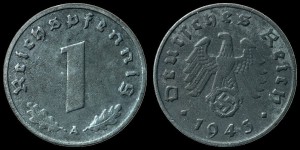 Niemcy, 1 Fenig różne roczniki, ze swastyką, KM 97, Stan III