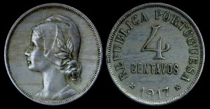 Portugalia, 4 Centavos 1917, KM 566, stan II
