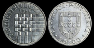  Portugalia, 25 Escudos 1986 Unia Europejska, KM 635