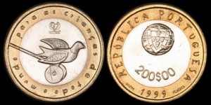 Portugalia, 200 Escudos Bimetal 1999 zabawka, KM 720