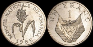 Rwanda, 1 Franc 1985 Wiecheć Prosa, KM 12, Stan I