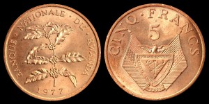 Rwanda, 5 Francs 1977 Gałązka Kawowca, KM 13, Stan I