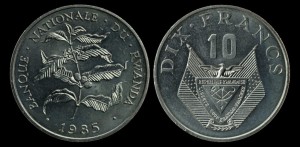 Rwanda, 10 Francs 1985 Gałązka Kawowca, KM 14.2, Stan I