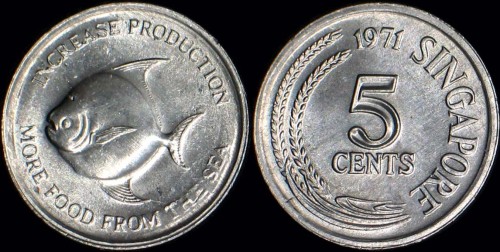 Singapur, 5 Cents 1971, Ryba, KM 8, Stan I.jpg