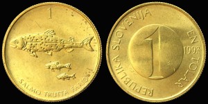 Słowenia, 1 Tolar 1993, Łosoś, KM 4, Stan I 