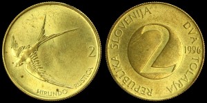 Słowenia, 2 Tolarja 1996, Jaskółka, KM 5, Stan I 