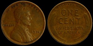 USA, 1 Cent 1934, Kłosy, KM 132, Stan III