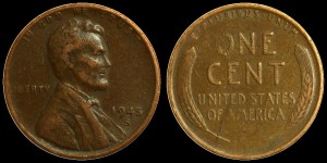 USA, 1 Cent 1945 S, Kłosy, KM A132, Stan III