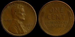 USA, 1 Cent 1950S, Kłosy, KM A132, Stan III